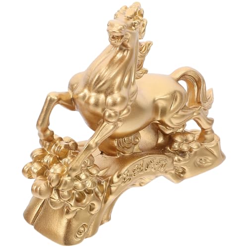 SOLUSTRE Statue Feng pour de Cheval Intérieure Décoration Résine Dorée