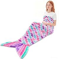 GMUFTIR Meerjungfrau Decke, Meerjungfrauen Schwanz Decke mit Haarnadel Armband, Weicher Flanell Tragbare Schwanzdecke für Erwachsene Frauen, Geburtstag Weihnachten Geschenk, 160x70cm