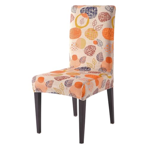 Image of HOKIPO Premium Printed Velvet Dining Chair Cover Set of 1, Coral Autumn Leaves (AR-5794-D1)