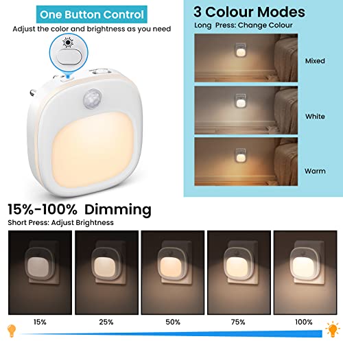 ANOPU Luz Nocturna Infantil, [2 Piezas] Luz Nocturna con Sensor de Movimiento Enchufable, 3 Modos de Temperatura de Color y Atenuación Continua, Luz LED blanca cálid para Baño/pasillo/Armario - imagen 2
