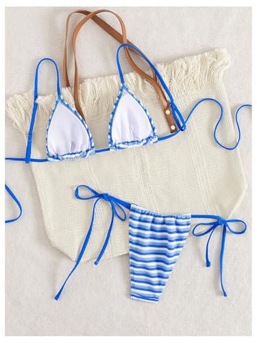 Image of GORGLITTER Women's Striped High Waisted Bikini Sets Cute Cheeky Triangle String Thong Swimsuit Bathing Suit 2 Piece