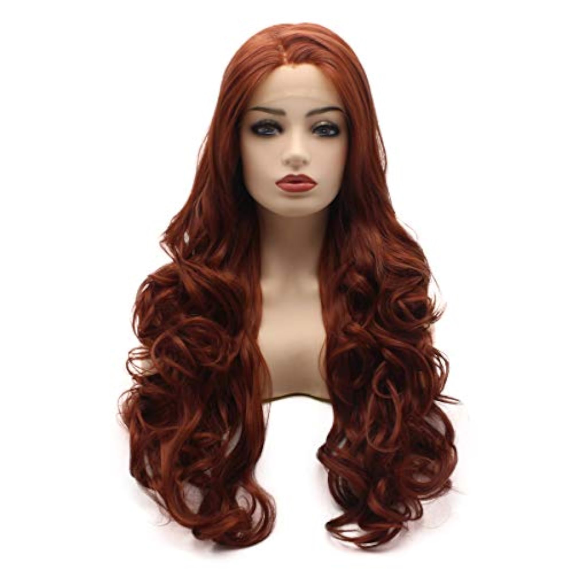 Wavy Long 26inch Wine Red Synthetic Lace Front Wig