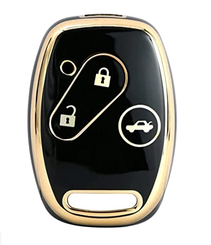 Image of TPU Car Key Cover Black & Golden Compatible for Honda Amaze, Brio, Mobilio, City, WR-V, Jazz, Civic (Honda, 2 Button Remote Key)
