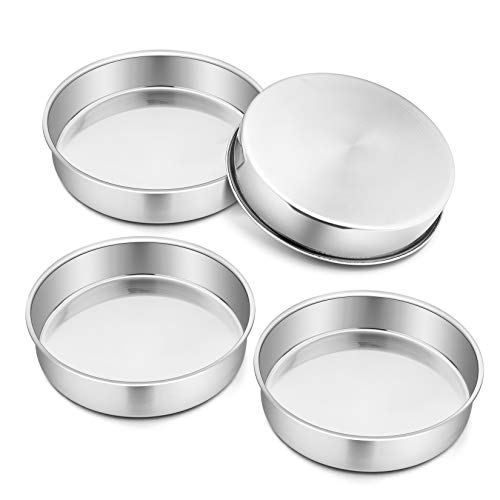 P&P CHEF 9.5 Inch Cake Pan Set of 4, Stainless Steel Baking ...