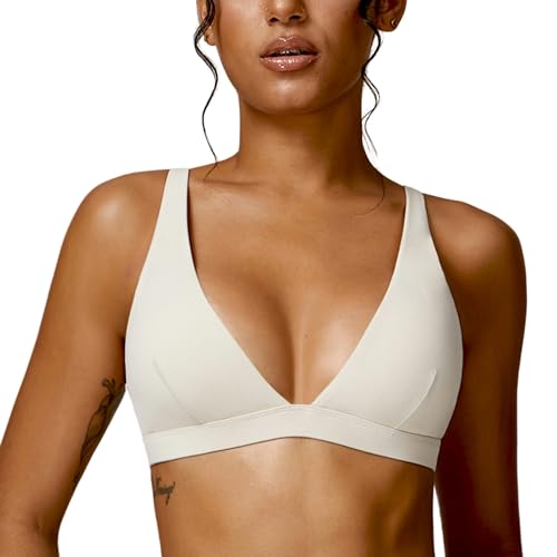 Image of ABOCIW Womens Deep V Neck Sports Bra Padded Low Impact Fitness Yoga Bra U Back Wireless Gym Workout Bra Crop Top