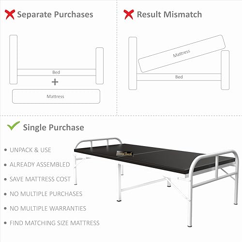 Image of Honey Touch Nexon Folding Bed Single with Ortho Tri Layer Mattress | No Assembly Required | Foldable Bed for Sleeping /Guests /Rented Apartments /Bedroom (2.5ft x 6ft, White)