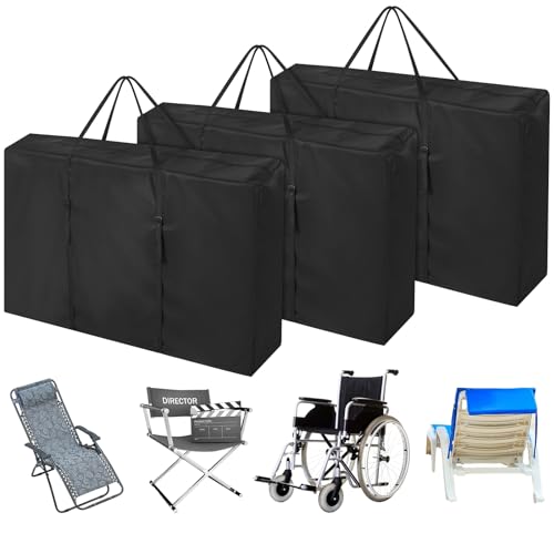 Wesnoy 3 Pcs Large Folding Chair Storage Bags Covers Zero Gravity Heavy Duty Bag Massage Table Carrying Case for Lounge Chair Wheelchair Camping Travel Outdoor