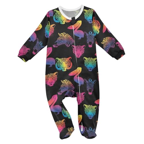 Emelivor Rainbow Animals Black Unisex Baby Newborn One-Piece Pajamas Cotton Infant Footed Pjs for Boy Girl Kids