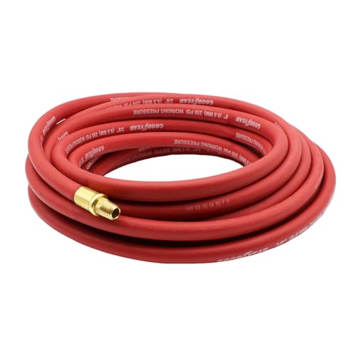 Goodyear 30' x 3/8" Red Rubber Air Hose - 250 PSI Working Pressure - 1070 PSI Burst Pressure - 100% Brass 1/4" NPT Fittings - Made in USA