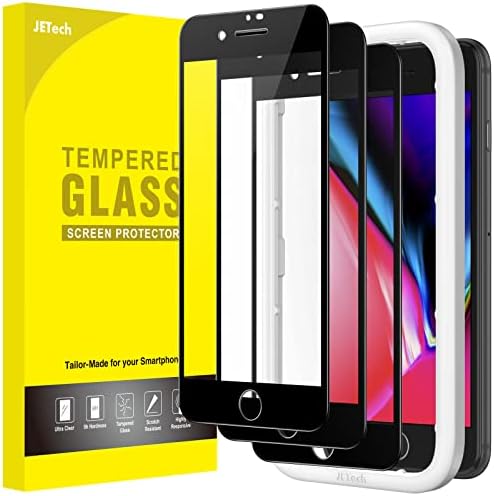JETech Full Coverage Screen Protector for iPhone SE 3 (2022)/SE 2 (2020)/8/7 4.7-Inch, Black Edge Tempered Glass Film with Easy Installation Tool, Case-Friendly, HD Clear, 3-Pack (Black)