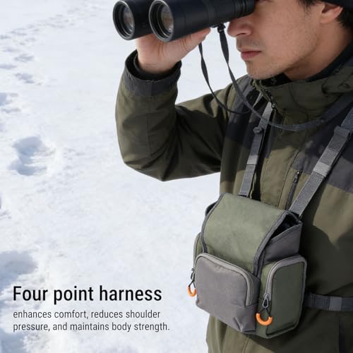 SUNGOOYUE Bolsa de Pecho para Exteriores, Arnés Binocular, Paquete de Pecho, Bolsa para Binoculares Ajustable, Plataforma Ligera de Nailon 500D con Cubierta para Lluvia para Senderismo,