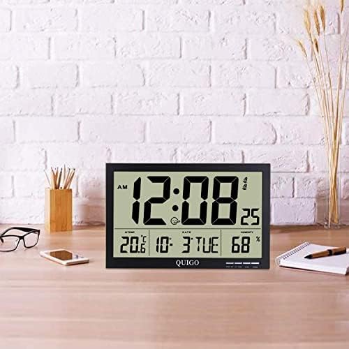 QUIGO Large Digital Wall Clock, 17' Huge Office Clock Living Room Kitchen Temperature Humidityu Battery Powered Big Numbers(Black)