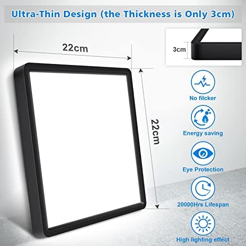 Defurhome LED Ceiling Light,18W 1500LM,100W Equivalent,5000K Daylight White,Waterproof IP54,Flush Mount, Square Modern Ceiling Light for Bathroom,Kitchen,Office,Hallway,Bedroom,22cm(Black)