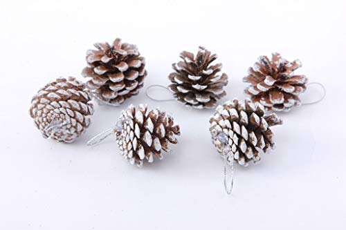Pine Cones 24 Pieces Christmas PineCones Hanging Ornament for Christmas Tree Party Decoration (Snow)