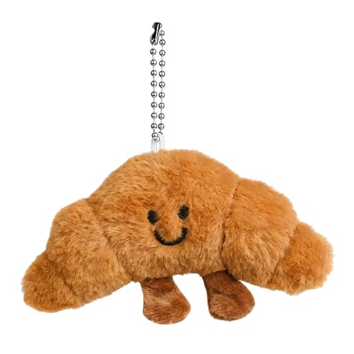 Brown Bread Bag Charm, Fashin Plush Keychain for Handbags Purse Bag Accessories Car Charms PU Key Charms (Croissant)