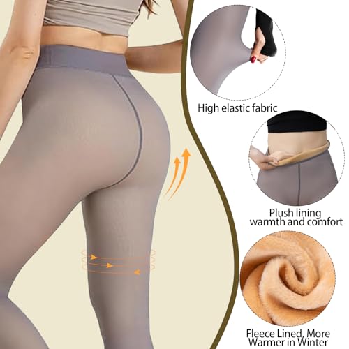 Image of Fleece Lined Tights Women,Warm Pantyhose leggings Women,Fake Translucent Thermal Tights for Winter
