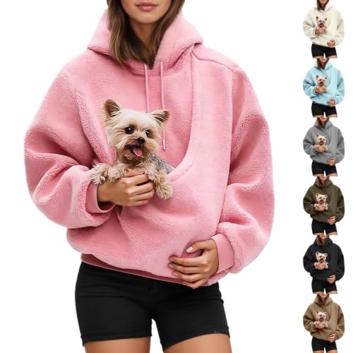 Pet Pouch Hoodie Women Flannel Pet Carrier Hoodie with Dog Pouch Sweatshirt - image 1