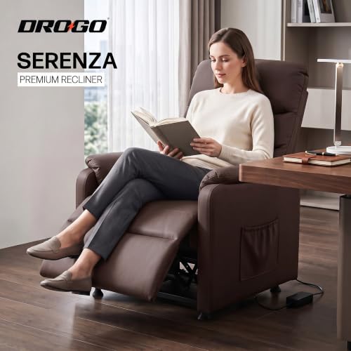 Image of DROGO Serenza Electric Motorised Recliner Sofa Chair 1 Seater for Home with Remote Control, Premium PU, Side Pocket, Padded Body, Cushion Armrest & Sturdy Footrest, 1Yr Warranty (Dark Blue)