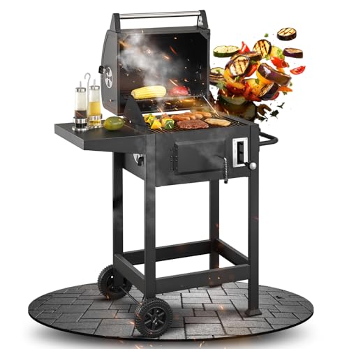Juskys Barbecue au charbon de bois Missouri avec couvercle - Grande surface de cuisson, grille, bac à charbon réglable - Barbecue à charbon Barbecue chariot avec roulettes & housse de protection