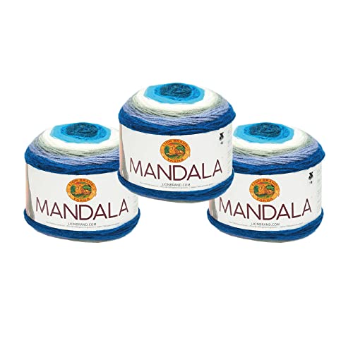 Image of Lion Brand Yarn, Mandala DK Lightweight Yarn for Knitting, Crochet, and Crafts, Mermaid, 3 Pack, Self-Striping Acrylic Fiber for Baby Blankets, Multicolor Shawls and Variegated Cardigans