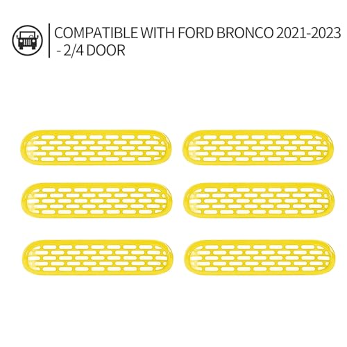 Image of Front Grill Mesh Grille Inserts Cover Frame Trims Kit 6Pcs Fit for Ford Bronco 2021-2026+ 2 /4 Door Exterior Accessories (Yellow)