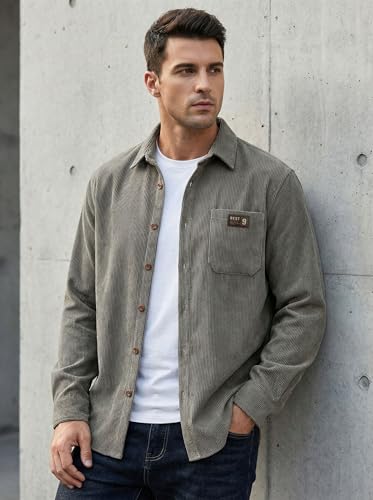 Image of IndoPrimo Men's Corduroy Shirt | Premium Ribbed Full Sleeve Casual Overshirt | Button-Down Solid Shirt with Chest Pocket | Regular Fit