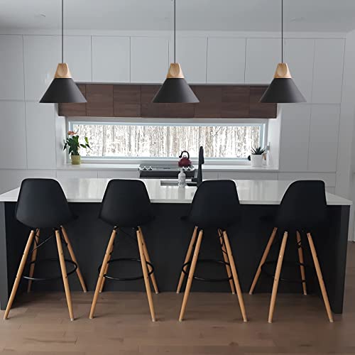 Pendant Light,Solid Wood Ceiling Hanging Lamp,Modern Matte Black Pendant Lighting for Kitchen Island Dining Room Coffee Bar (Black-3 Pack)