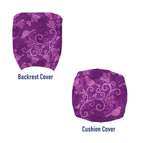 Lunarable Violet Office Chair Slipcover, Eastern Style Composition With Paisley Motifs Flower And Bird Silhouettes, Protective Stretch Decorative Fabric Cover, Standard Size, Lilac Purple #TOP2