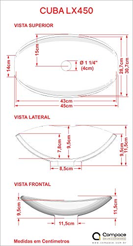 Kit Cuba L45 C/Válvula Click 1''B (2,6cm) + Sifão Pvc + Flexível, Compace, Branca