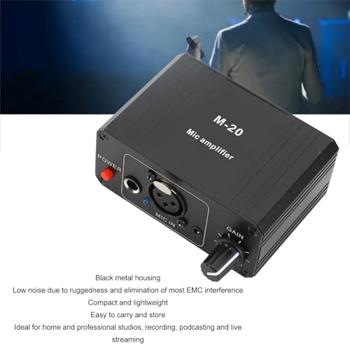 Microphone Preamp, 48V Power High Gain Electronic Audio Stereo Phonograph Preamplifier, with XLR Output, for Dynamic Condenser Microphones Booster