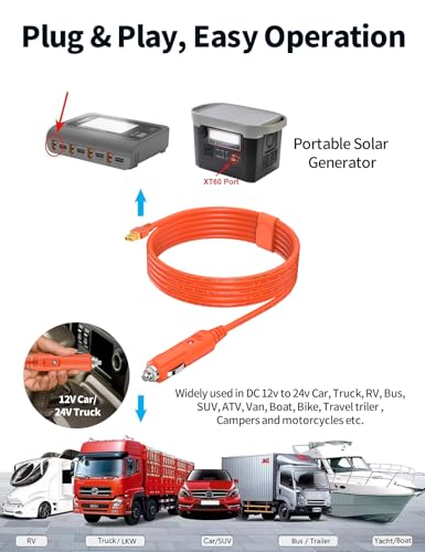 Tonton Cigarette Lighter to XT60 Cable, Car Charger to Cigarette Lighter Plug, for Car/Truck to EF ECOFLOW Delta/River Series, Bluetti EB55, Anker 757/767 Portable Power Station, Solar Generator 6.6ft