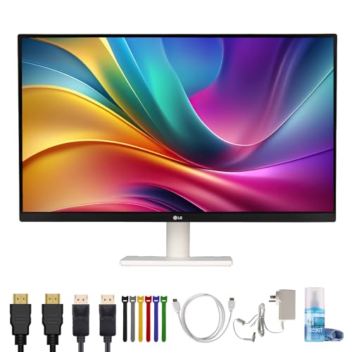 Image of LG Ultrafine 27US500-W 27 inch 4K UHD (3840x2160) Monitor (White) | IPS Display, HDR10, 60Hz, 90% DCI-P3 Gamut, Anti-Glare Screen, Tilt Stand, HDMI & DisplayPort - Bundle