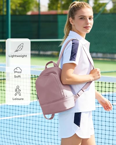 Image of Small Gym Backpack for Women, Office-to-Gym Casual Daypack with Shoe Compartment, Lightweight Water Resistant Small-Size Bag, Clean Fit Style Work Backpack for Daily Use, Pink