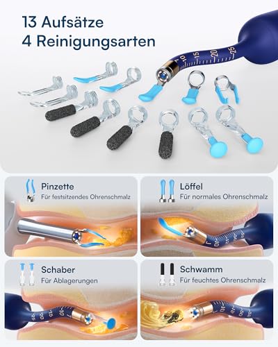 BEBIRD Ohrenschmalz Entferner mit kamera, 1920P HD Flexibler Ohrreiniger mit Pinzette, Ohrenreiniger Kamera mit Ersatzspitzen für Ohren/Nasen/Hals-Untersuchungen,Otoskop Ohr für Familie-Blau