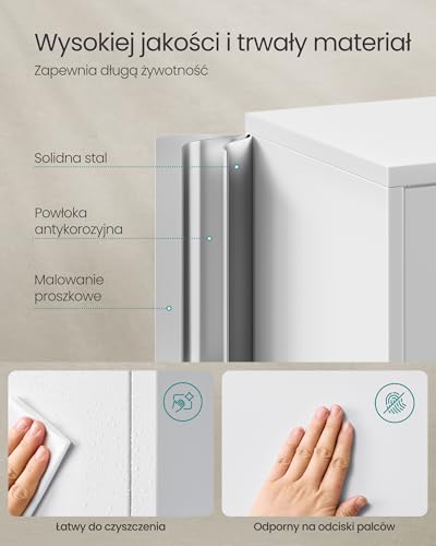 SONGMICS Metalowa szafka garażowa, wielofunkcyjna szafka na dokumenty z 4 drzwiami i 5 półkami, 40 x 80 x 180 cm, zamykana, z 2 zamkami, regulowanymi półkami, matowa szara OMC016G01