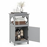 Multigot Bathroom Floor Cabinet, Freestanding Storage Organizer with Single Door and Open Shelf, Modern Style Wooden Side Cupboard for Bathroom Living Room Entryway (Grey)