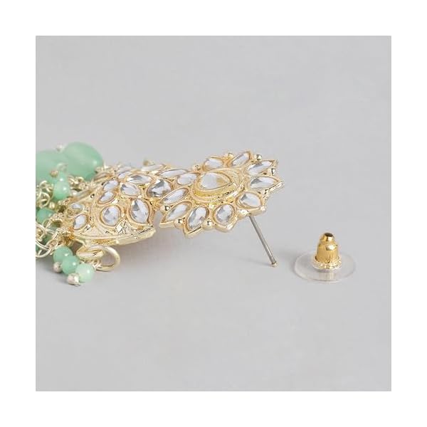 Gehena by Estele Gold Plated Flower Designer kundan studded Drop Earrings Beaded Pearls for Girl's and Women - Image 8