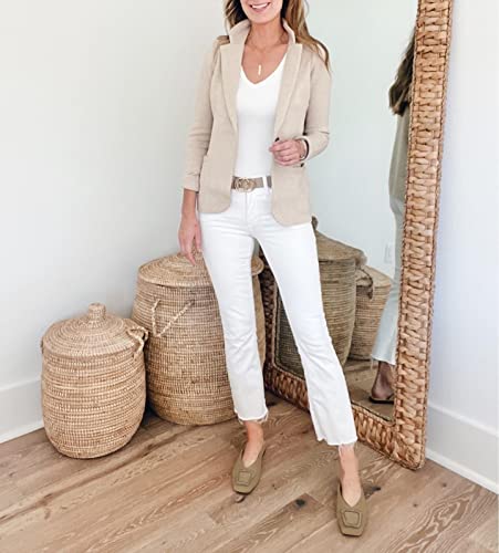 Women's Flat Linen Mules Ladies Square Buckle Decor Closed Square Toe Backless Slip On Slides Loafer Shoes Khaki #TOP6
