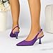 Women's Closed Pointed Toe Knit Slingback High Heel Sandals Adjustable Ankle Strap Lightweight Fashion Kitten Heel Pumps for Wedding Party Dating (Purple,8)