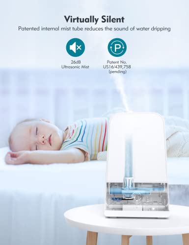 Orgtoy 6L Humidifiers For Large Room Bedroom, 26Db Cool Mist Humidifier For Home Office Plant With Auto Shut Off Night Light Adjustable 360° Rotation Nozzle 20-60H Humidifying White Gift For Valentine #TOP3