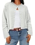 AKEWEI Cropped Cardigan for Women Grey Long Sleeve Crop Tops for Women Petite Tops Crewneck Womens Jacket XS