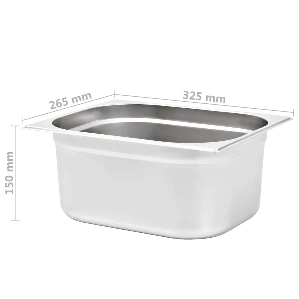 Juego de 2 recipientes Gastronorm, GN 1/2, 150 mm, acero inoxidable, para mantener el calor en el mostrador, buffet, catering, 325 x 265 x 150 mm, máx. 9,5 L