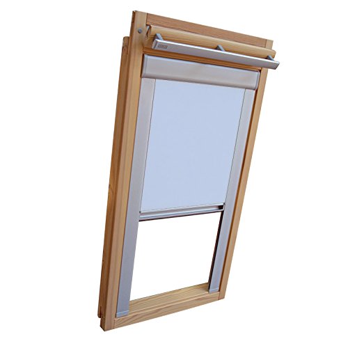 Hochwertiges Verdunkelungsrollo Rollo mit Seitenschienen für Velux DKL/DKU-EP GGU,GPU,GHU,GTU MK08 hellblau // Verdunkelungsrollo/Verdunkelungs-Rollo/Fensterrollo