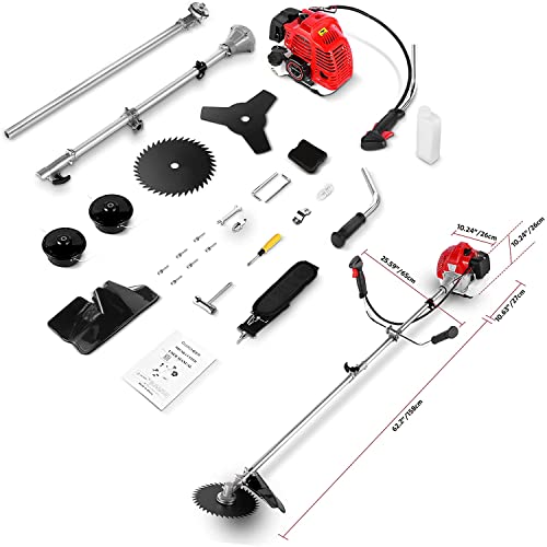 58Cc Gas String Trimmer 2-Cycle Gas Brush Cutter Straight Shaft 4 In 1 Cordless Grass Edger Weed Wacker Gasoline Powered Weed Eater With 4 Detachable Heads For Lawn And Garden Care-Red #TOP6