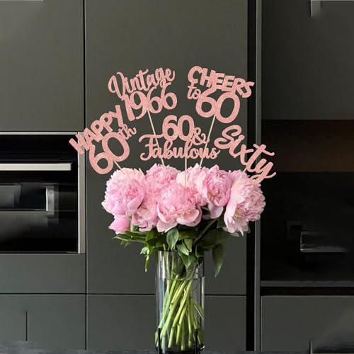 Image of 15 PCS 60th Birthday Centerpiece Sticks Sixty Happy 60 Vintage 1966 Table Flower Centerpieces Sticks Cheers to 60 Fabulous Floral Decorations 60th Birthday Party Centerpieces Supplies Rose Gold