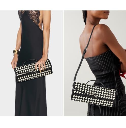 Image of Joryin Woven Purse for Women Evening Clutch Woven Leather Handbags Crossbody Bag Purse Formal Evening Bag, Vegan Leather
