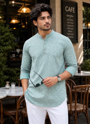 Image of Majestic Man Men's Cotton Regular Fit Short Printed Designer Kurta