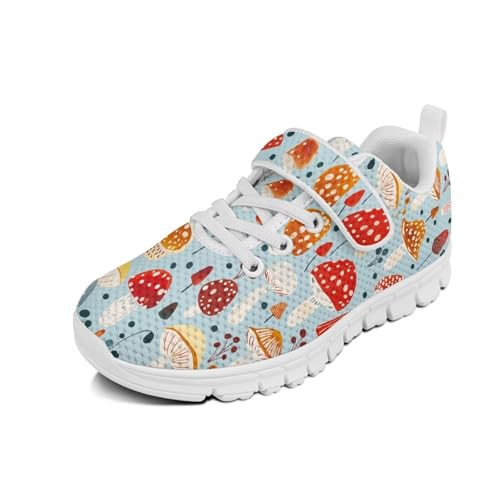 Little Kid Boys Girls Shoes Lightweight Mesh Breathable Adorable Running Sneakers for Little Kid and Big Kid Mushroom Pattern（White Sole）