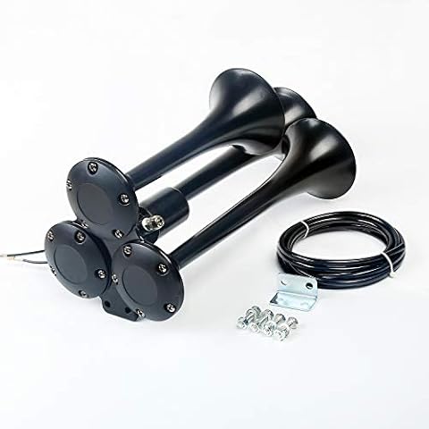 Car horn Air horn solenoid valve Electronic control air horn Electric horn Three tube black waterproof horn for any 12V vehicle truck Lorrys Trains Boats Cover