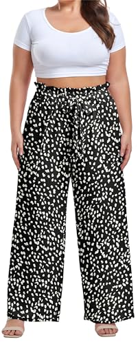 Image of OLRIK Women's Plus Size Pants Adjustable High Waisted Wide Leg Palazzo Pants Casual Trousers with Pockets Spring Clothes